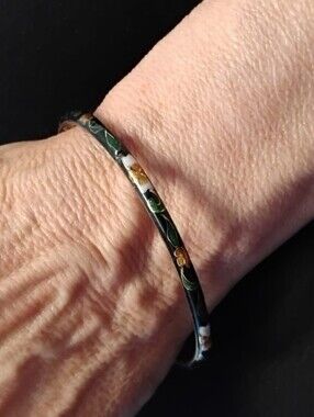 Vintage Hand Painted Asian Bangle Bracelet, Green